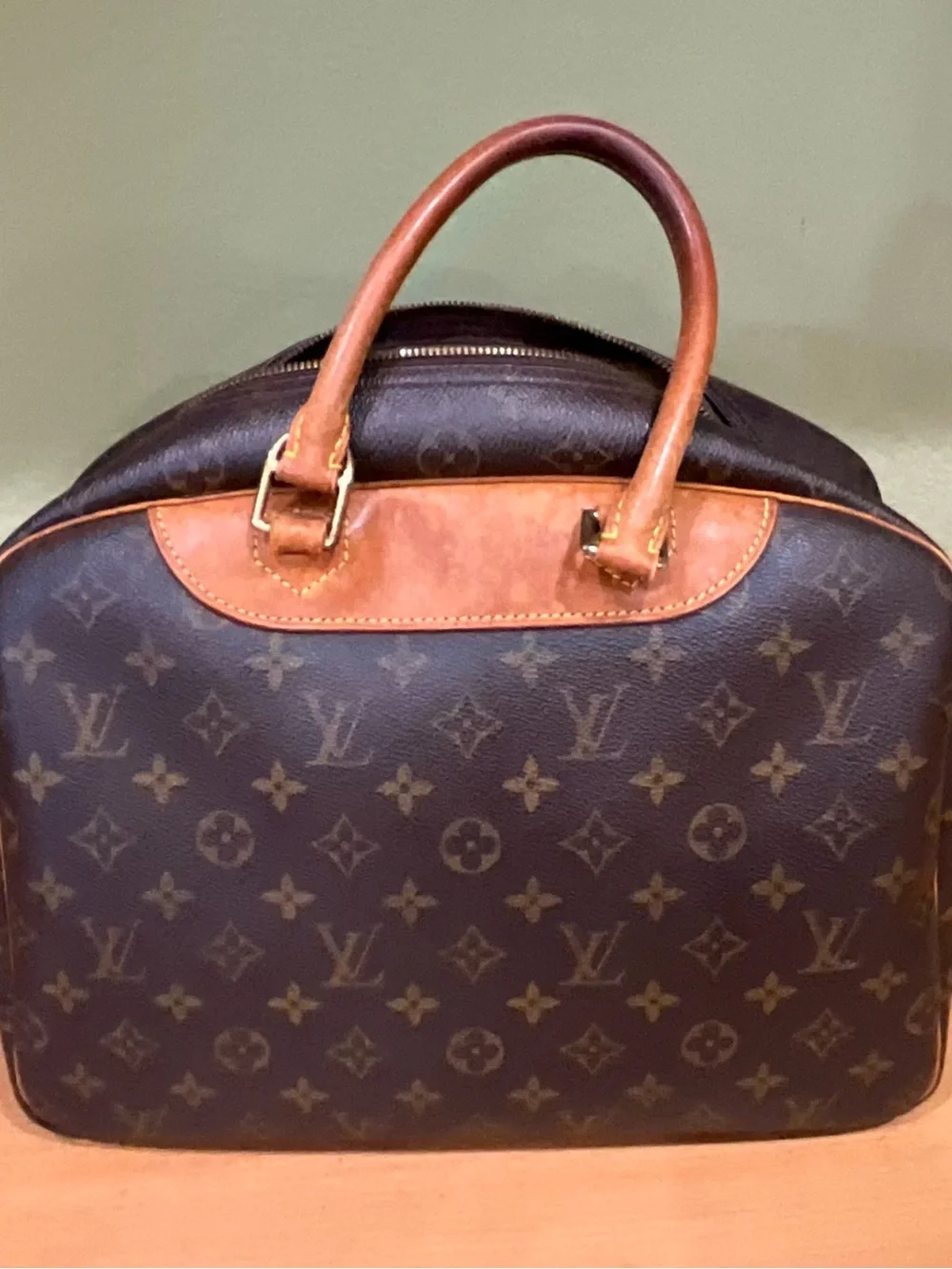Louis Vuitton Brown Monogram Satchel with Tan Leather Trim